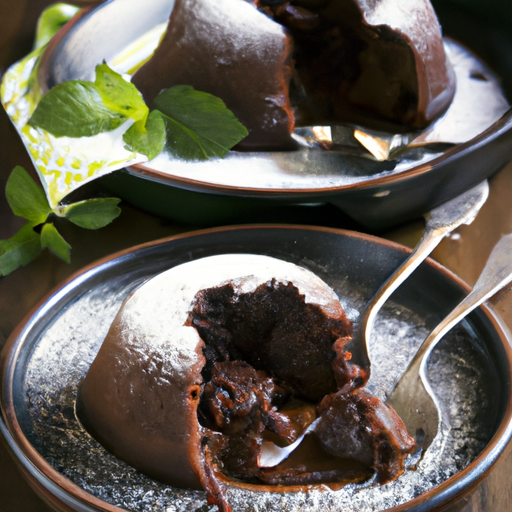 A decadent chocolate lava cake with a gooey center, made in a Dutch oven.